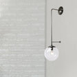 Retro Globe Wall Lamp - 1-Light Clear/White Glass Shade Brass/Black Living Room Sconce Light Black /