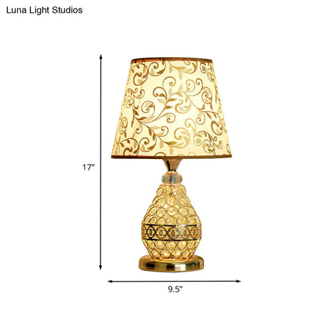 Retro Gold Swirl Pattern Table Lamp With Vase Crystal Pedestal Bedside Nightstand Light