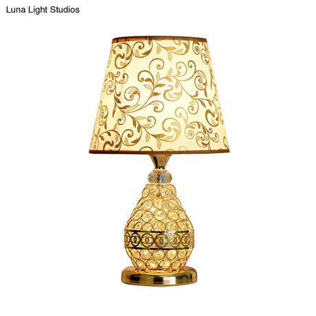 Retro Gold Swirl Pattern Table Lamp With Vase Crystal Pedestal Bedside Nightstand Light