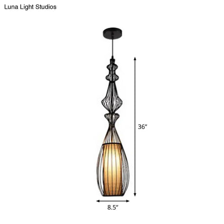 Retro Gourd Shaped Iron Pendant Light With Fabric Shade - Black 1 Bulb Stylish Ceiling Hanging