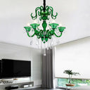 Retro Green Pendant Chandelier With Crystal Shade - 6 Heads For Living Room