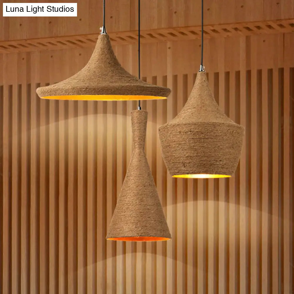 Retro Industrial 3-Light Beige Rope Pendant For Dining Room