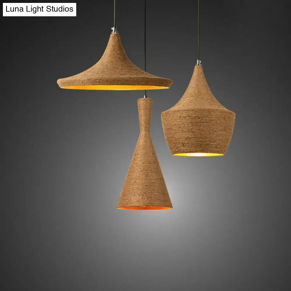 Beige Rope Pendant Light: Retro Industrial Hanging Lamp For Dining Room