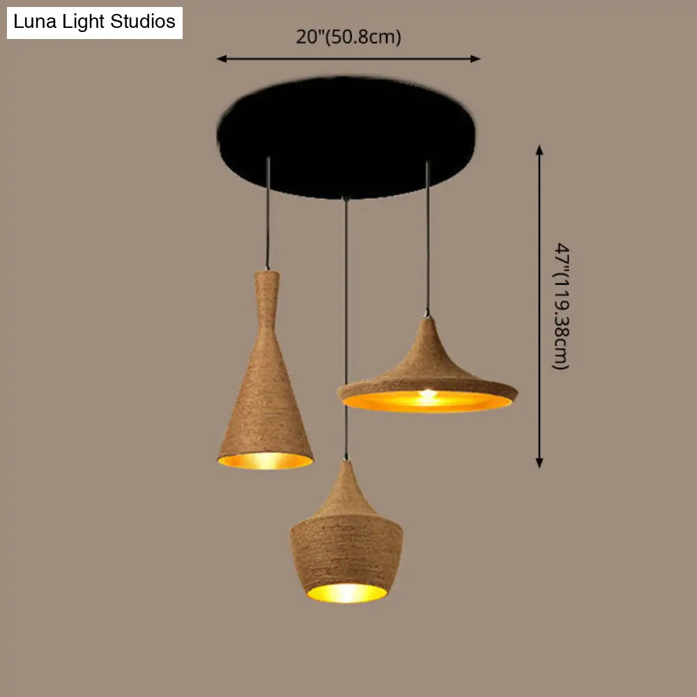 Beige Rope Pendant Light: Retro Industrial Hanging Lamp For Dining Room