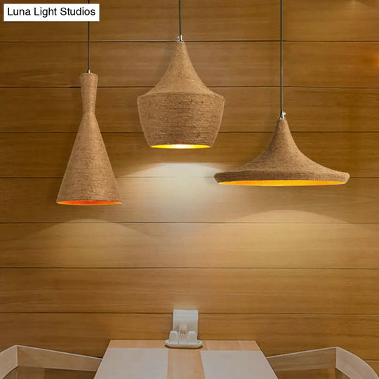 Retro Industrial 3-Light Beige Rope Pendant For Dining Room