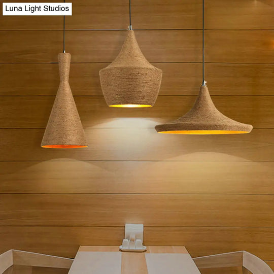 Beige Rope Pendant Light: Retro Industrial Hanging Lamp For Dining Room