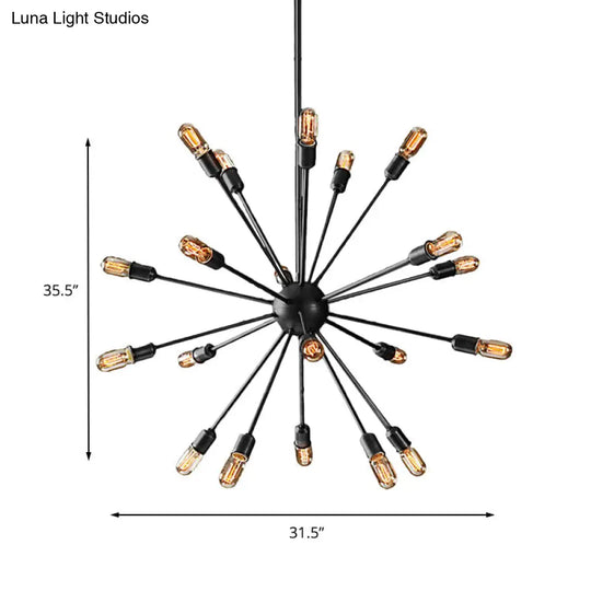 Industrial Black Sputnik Chandelier With 9/12 Lights - Retro Metal Pendant Fixture For Dining Room