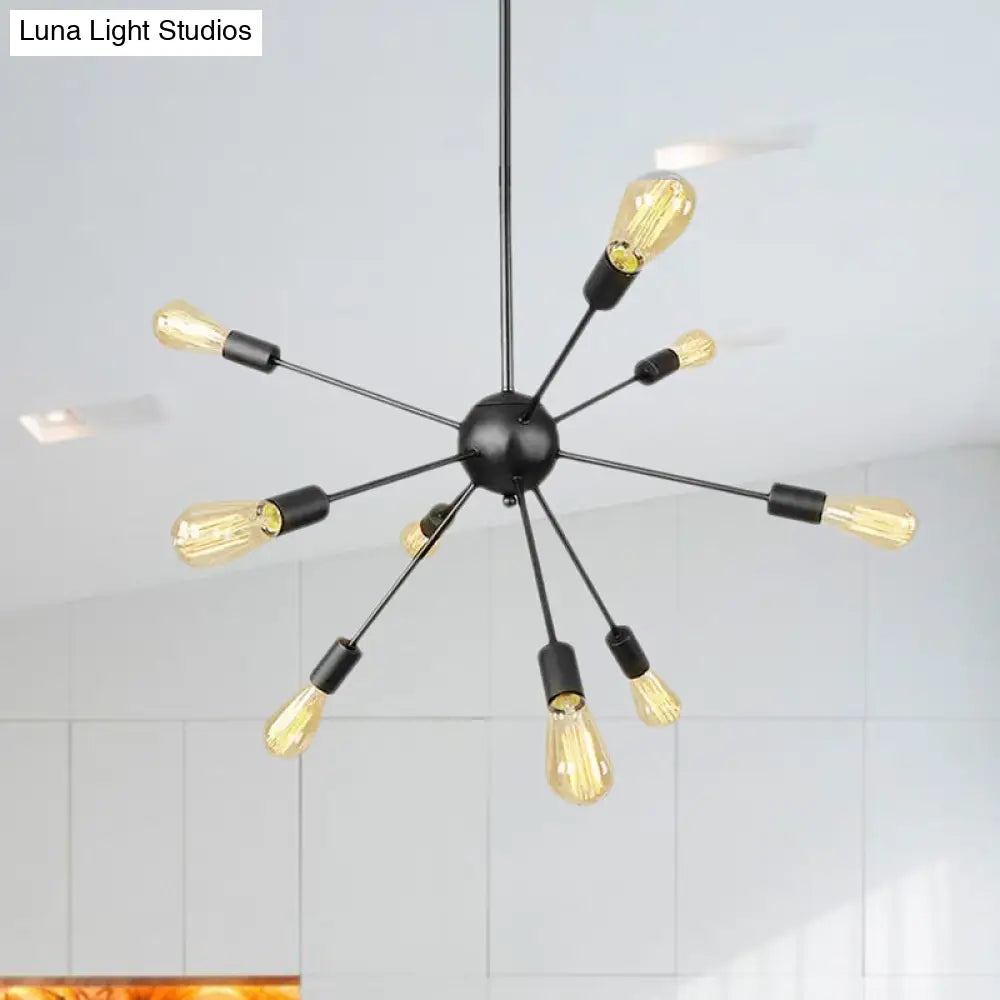 Industrial Black Sputnik Chandelier With 9/12 Lights - Retro Metal Pendant Fixture For Dining Room