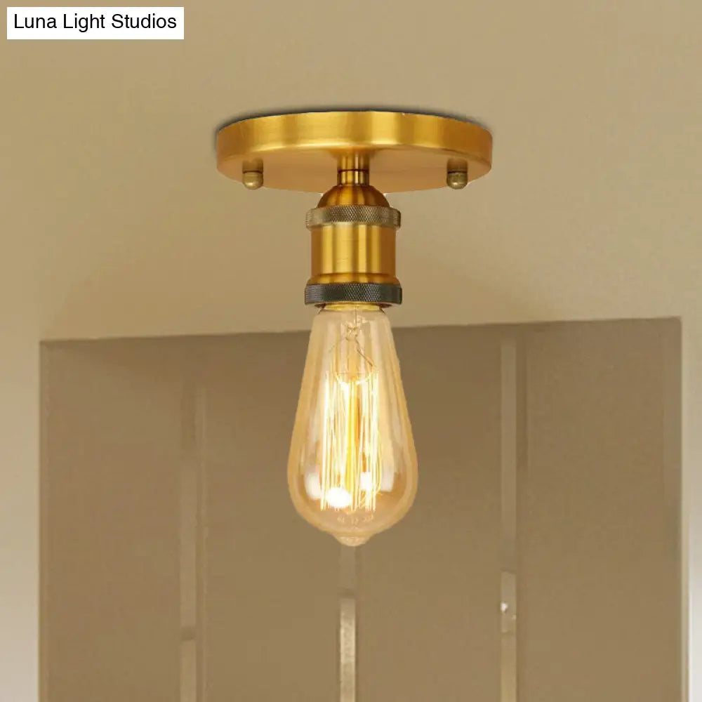 Retro Industrial Metal Black/Brass Finish Ceiling Lighting - Exposed Bulb Semi Flush Mount Light For