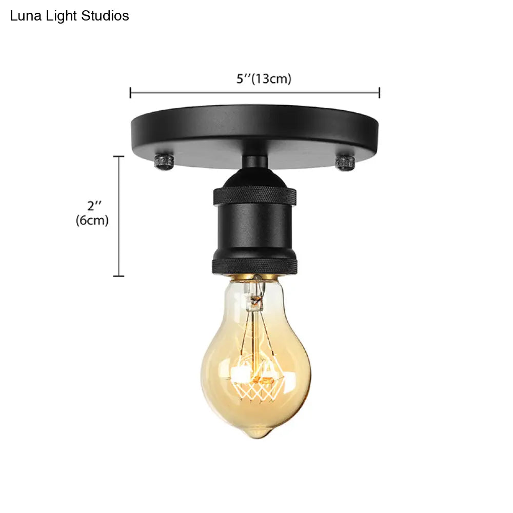 Retro Industrial Metal Black/Brass Finish Ceiling Lighting - Exposed Bulb Semi Flush Mount Light For