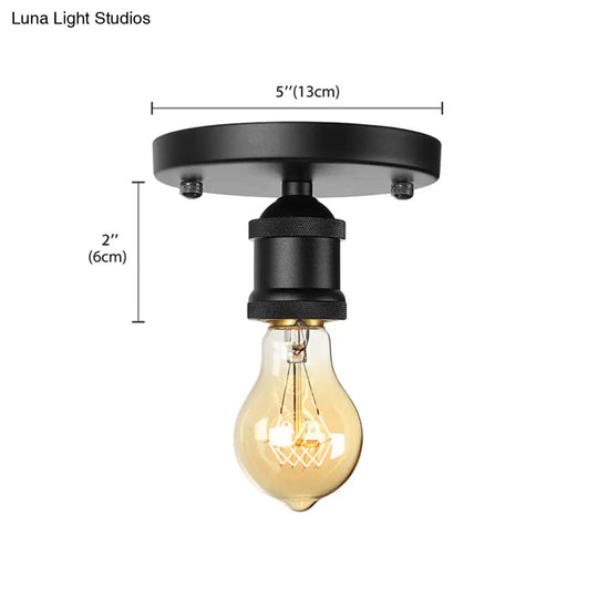 Retro Industrial Metal Black/Brass Finish Ceiling Lighting - Exposed Bulb Semi Flush Mount Light For
