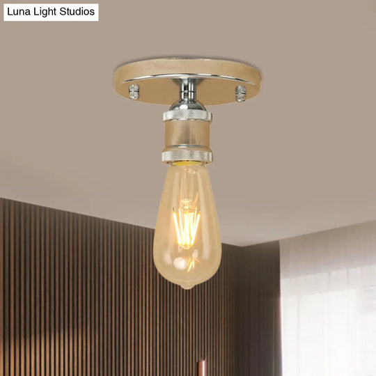 Retro Industrial Metal Black/Brass Finish Ceiling Lighting - Exposed Bulb Semi Flush Mount Light