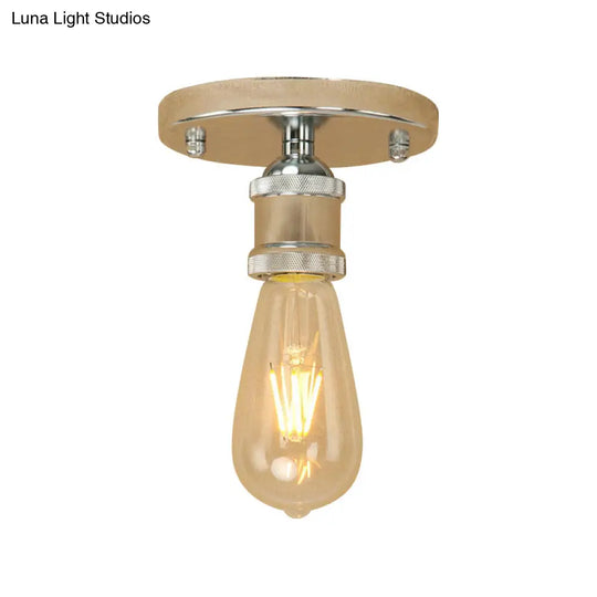 Retro Industrial Metal Black/Brass Finish Ceiling Lighting - Exposed Bulb Semi Flush Mount Light