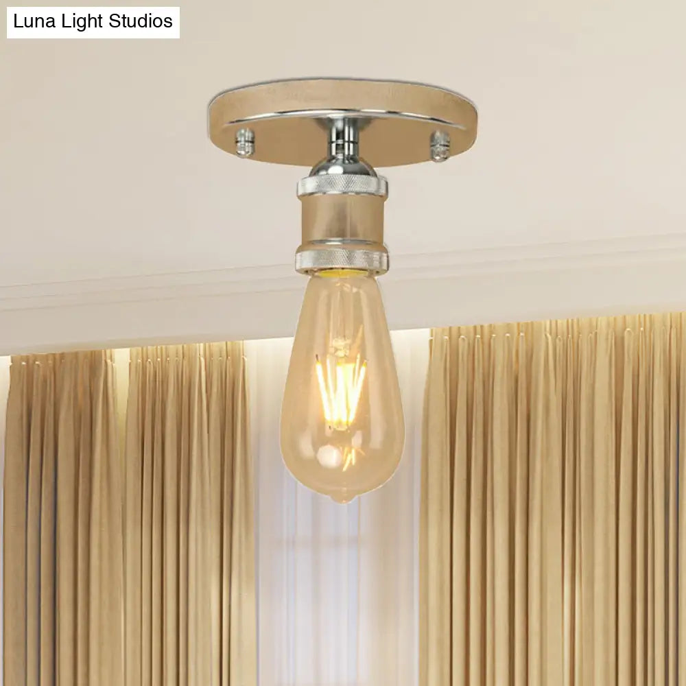 Retro Industrial Metal Black/Brass Finish Ceiling Lighting - Exposed Bulb Semi Flush Mount Light