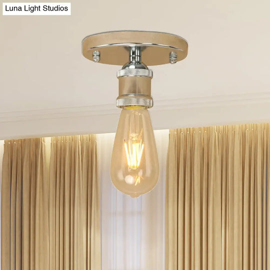 Retro Industrial Metal Black/Brass Finish Ceiling Lighting - Exposed Bulb Semi Flush Mount Light