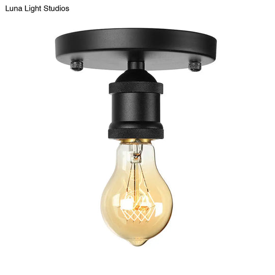 Retro Industrial Metal Black/Brass Finish Ceiling Lighting - Exposed Bulb Semi Flush Mount Light For