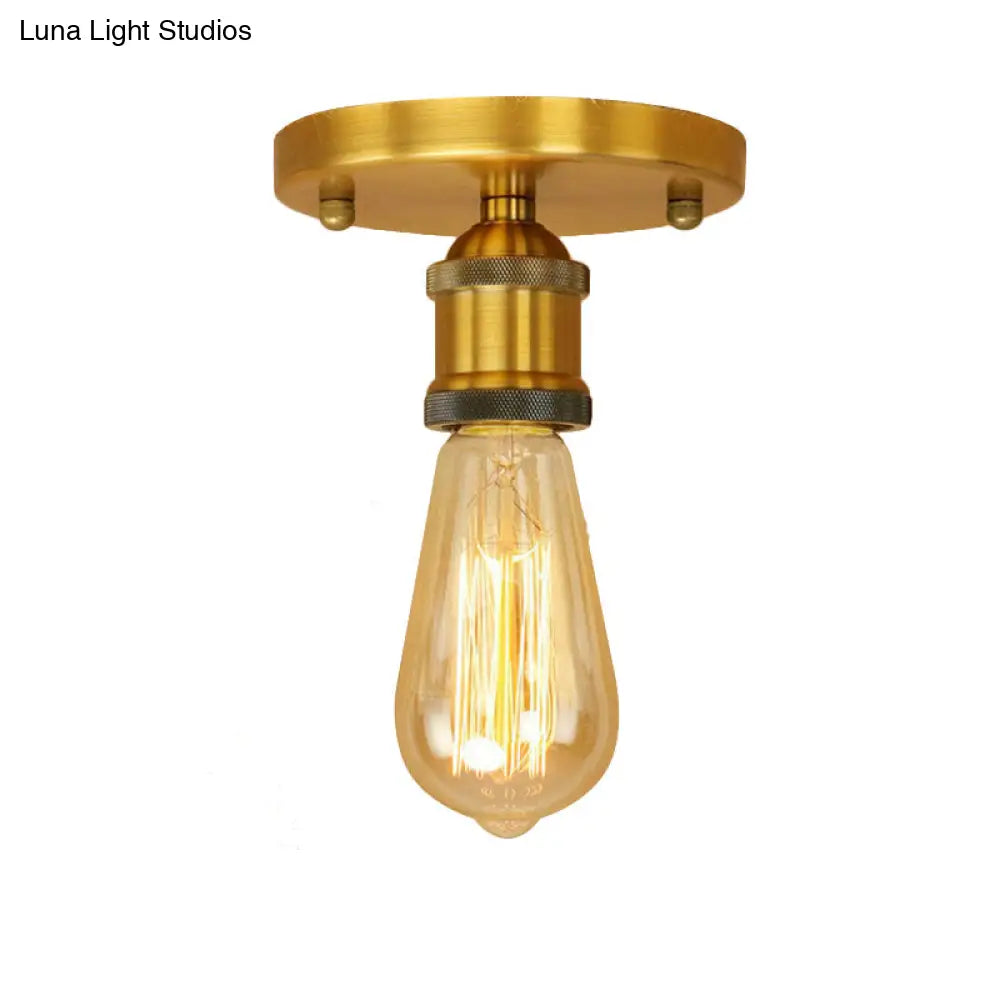 Retro Industrial Metal Black/Brass Finish Ceiling Lighting - Exposed Bulb Semi Flush Mount Light