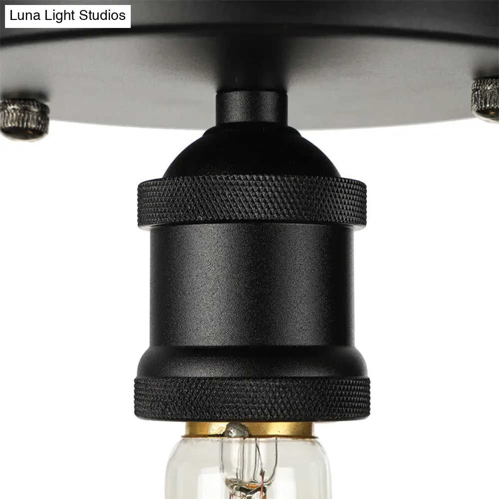 Retro Industrial Metal Black/Brass Finish Ceiling Lighting - Exposed Bulb Semi Flush Mount Light For