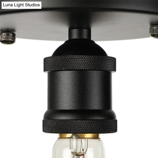 Retro Industrial Metal Black/Brass Finish Ceiling Lighting - Exposed Bulb Semi Flush Mount Light For