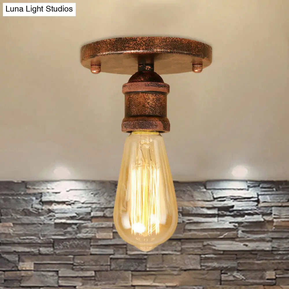 Retro Industrial Metal Black/Brass Finish Ceiling Lighting - Exposed Bulb Semi Flush Mount Light