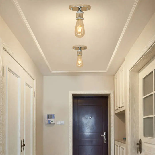 Retro Industrial Metal Black/Brass Finish Ceiling Lighting - Exposed Bulb Semi Flush Mount Light