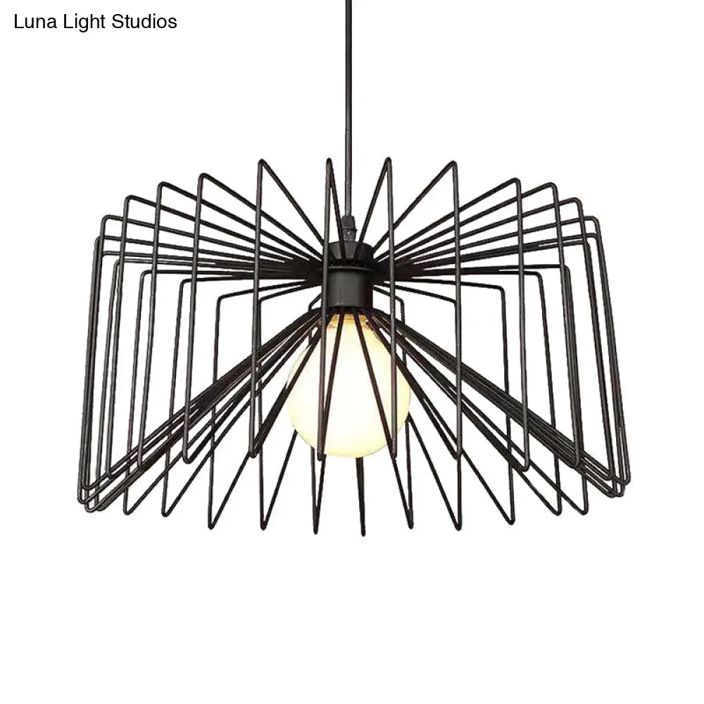 Retro Industrial Hanging Lamp - Metal Cage Shade Pendant Ceiling Light Black