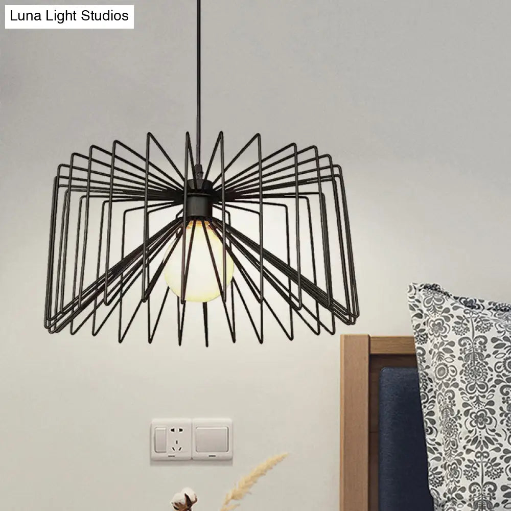 Retro Industrial Hanging Lamp - Metal Cage Shade Pendant Ceiling Light Black