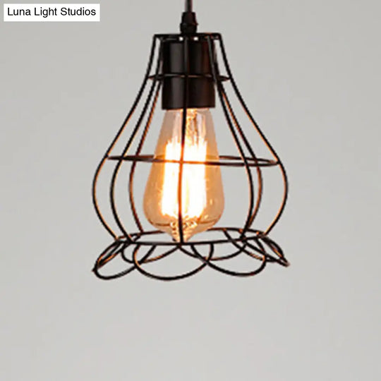 Retro Industrial Metal Cage Pendant Light Fixture - 1-Light Ceiling Hanging For Restaurants
