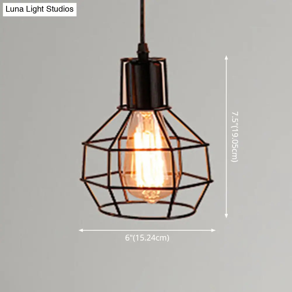 Retro Industrial Metal Cage Pendant Light Fixture For Restaurants - 1-Light Ceiling Hanging Lamp