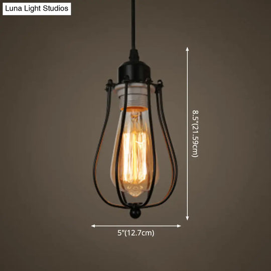 Retro Industrial Metal Cage Pendant Light Fixture - 1-Light Ceiling Hanging For Restaurants