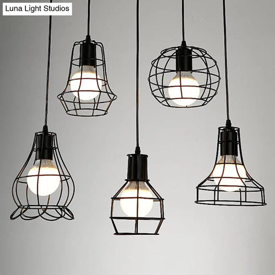 Retro Industrial Metal Cage Pendant Light Fixture For Restaurants - 1-Light Ceiling Hanging Lamp