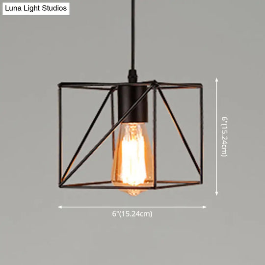 Retro Industrial Metal Cage Pendant Light Fixture - 1-Light Ceiling Hanging For Restaurants
