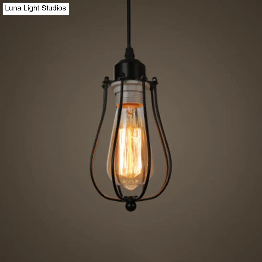 Retro Industrial Metal Cage Pendant Light Fixture For Restaurants - 1-Light Ceiling Hanging Lamp