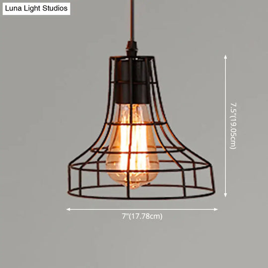 Retro Industrial Metal Cage Pendant Light Fixture - 1-Light Ceiling Hanging For Restaurants