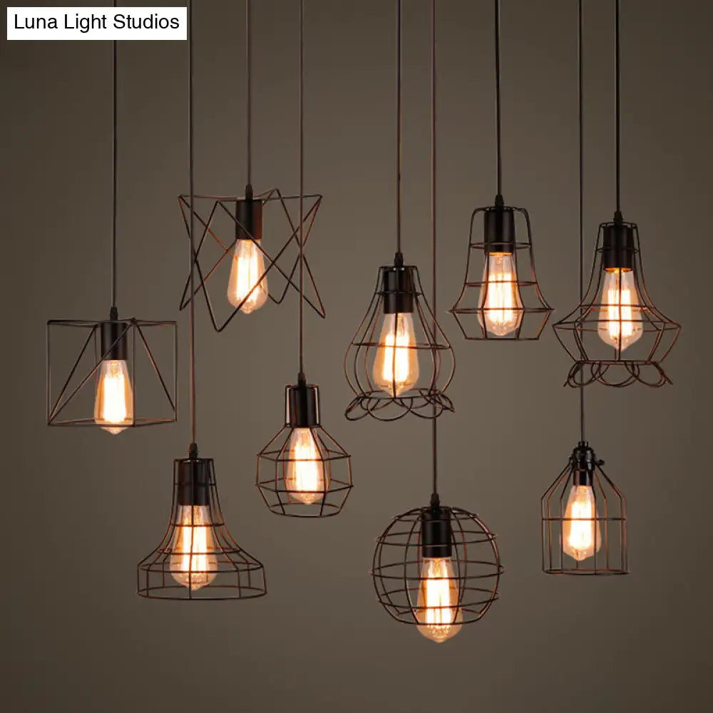Retro Industrial Metal Cage Pendant Light Fixture For Restaurants - 1-Light Ceiling Hanging Lamp
