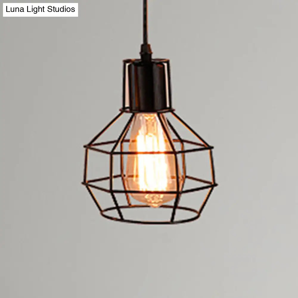 Retro Industrial Metal Cage Pendant Light Fixture For Restaurants - 1-Light Ceiling Hanging Lamp