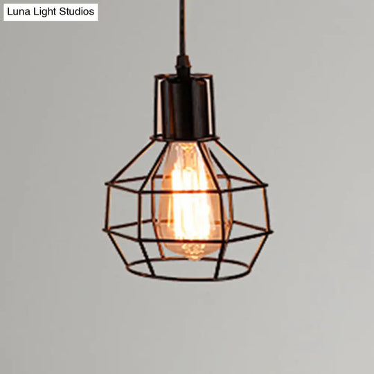 Retro Industrial Metal Cage Pendant Light Fixture For Restaurants - 1-Light Ceiling Hanging Lamp