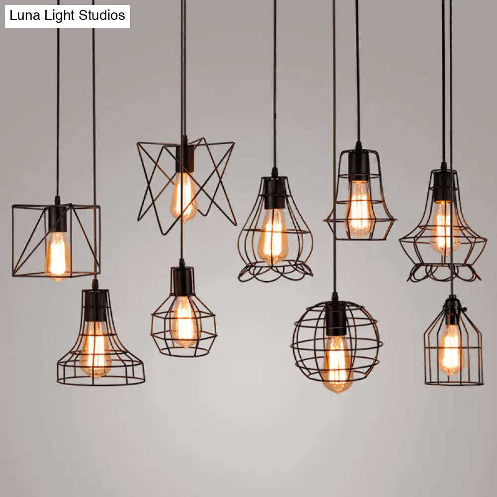 Retro Industrial Metal Cage Pendant Light Fixture - 1-Light Ceiling Hanging For Restaurants