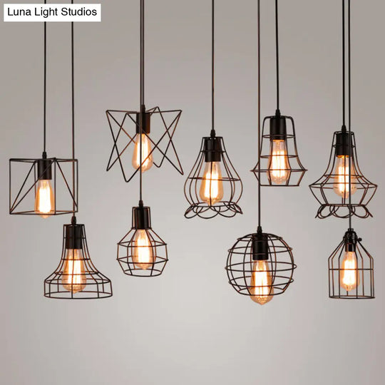 Retro Industrial Metal Cage Pendant Light Fixture - 1-Light Ceiling Hanging For Restaurants