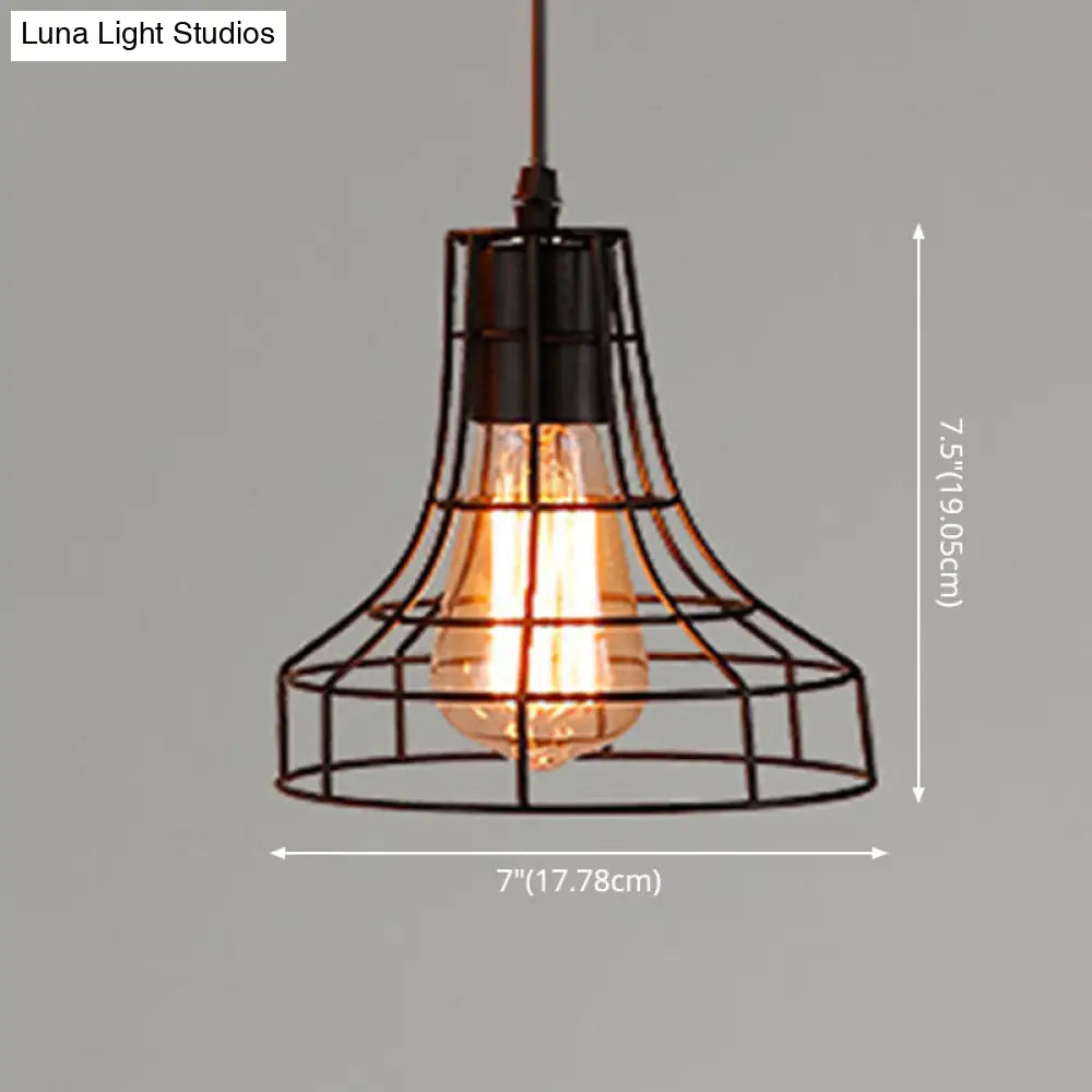 Retro Industrial Metal Cage Pendant Light Fixture For Restaurants - 1-Light Ceiling Hanging Lamp