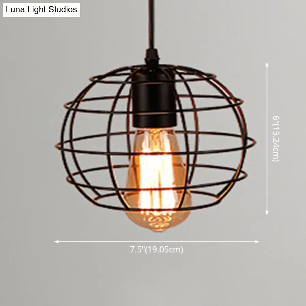 Retro Industrial Metal Cage Pendant Light Fixture For Restaurants - 1-Light Ceiling Hanging Lamp
