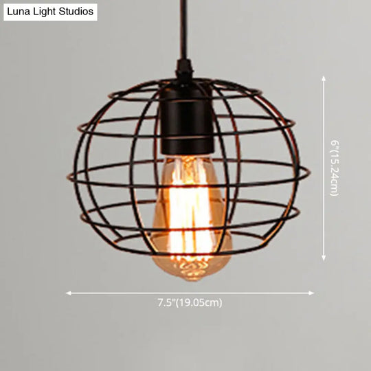 Retro Industrial Metal Cage Pendant Light Fixture For Restaurants - 1-Light Ceiling Hanging Lamp