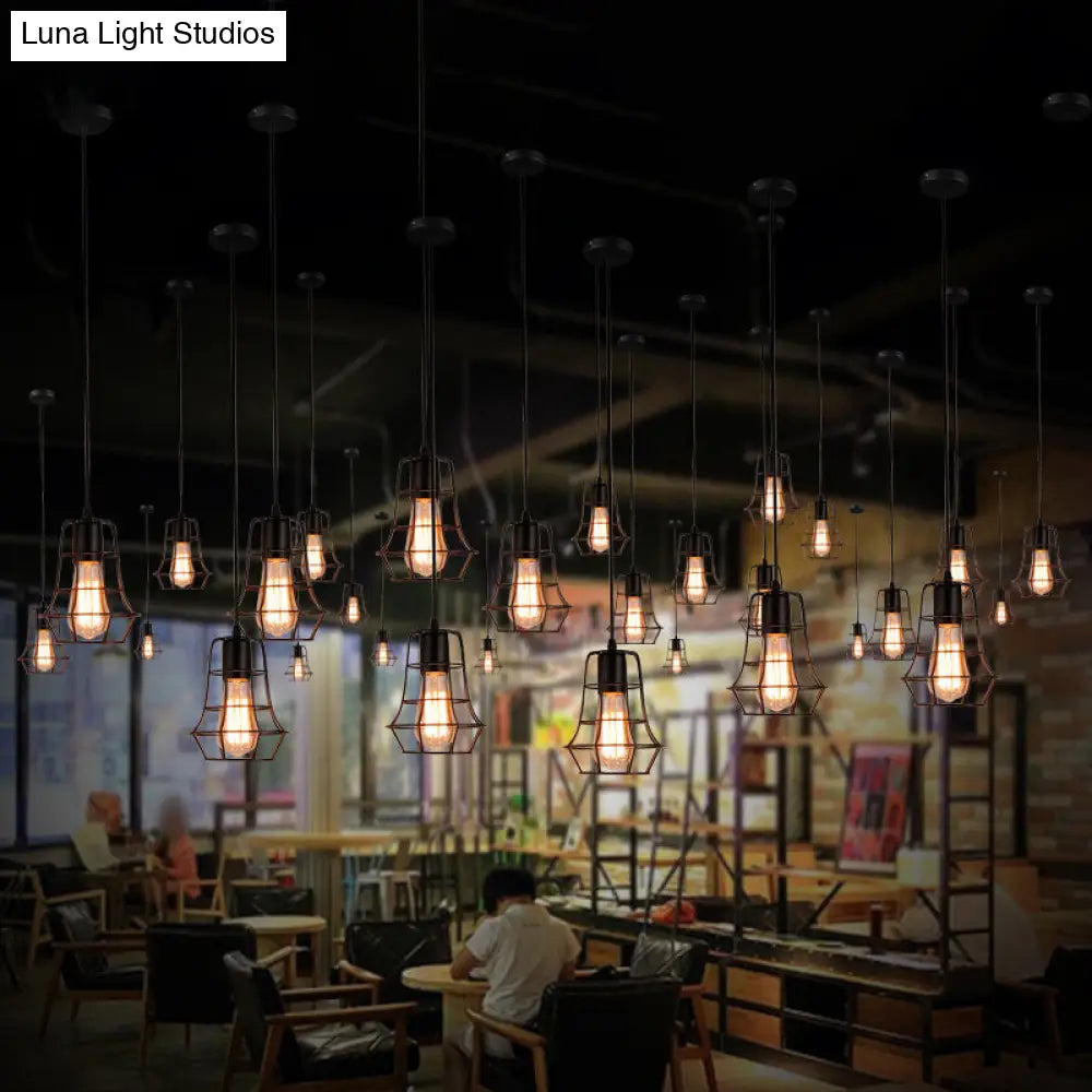 Retro Industrial Metal Cage Pendant Light Fixture For Restaurants - 1-Light Ceiling Hanging Lamp