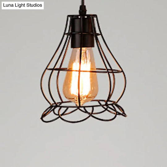 Retro Industrial Metal Cage Pendant Light Fixture For Restaurants - 1-Light Ceiling Hanging Lamp