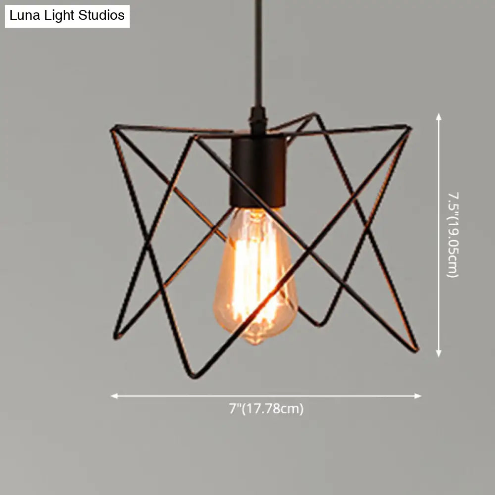 Retro Industrial Metal Cage Pendant Light Fixture - 1-Light Ceiling Hanging For Restaurants