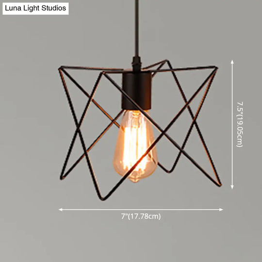 Retro Industrial Metal Cage Pendant Light Fixture - 1-Light Ceiling Hanging For Restaurants