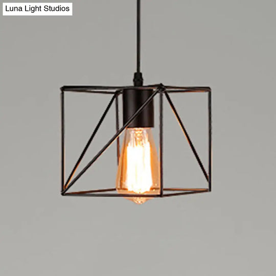 Retro Industrial Metal Cage Pendant Light Fixture For Restaurants - 1-Light Ceiling Hanging Lamp