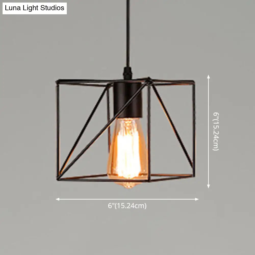 Retro Industrial Metal Cage Pendant Light Fixture For Restaurants - 1-Light Ceiling Hanging Lamp