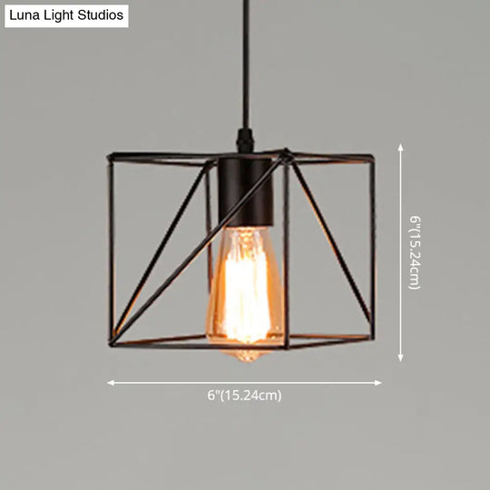 Retro Industrial Metal Cage Pendant Light Fixture For Restaurants - 1-Light Ceiling Hanging Lamp