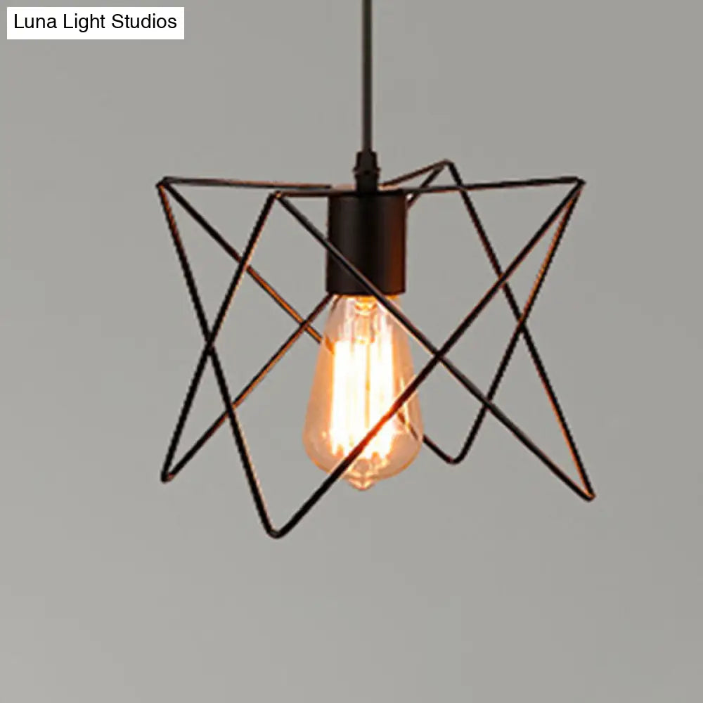 Retro Industrial Metal Cage Pendant Light Fixture For Restaurants - 1-Light Ceiling Hanging Lamp